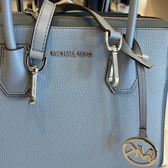 Michael Kors Mercer Medium Top Sip Color-Block Belted Satchel Crossbody Purse MK - Picture 2 of 16